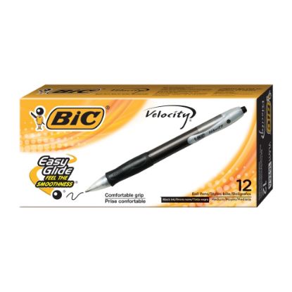 Picture of BIC Velocity Retractable Ballpoint Pens, Medium Point, 1.0 mm, Assorted Barrels, Black Ink, Pack Of 12