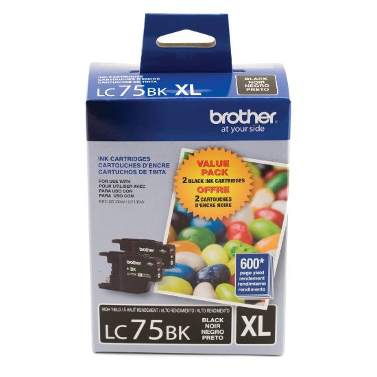 Picture of Brother LC75 Black High-Yield Ink Cartridges, Pack Of 2, LC75BK