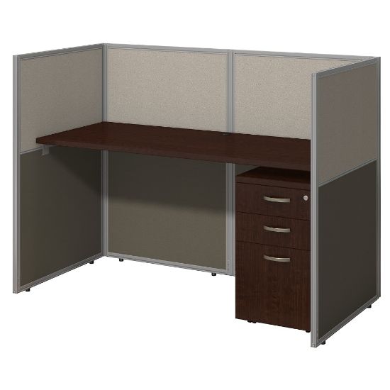 Picture of Bush Business Furniture Easy Office Straight Desk Closed Office With 3-Drawer Mobile Pedestal, 44 15/16inH x 61 1/16inW x 30 9/16inD, Mocha Cherry