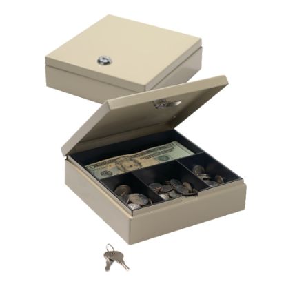 Picture of Office Depot Brand Small Locking Cash Box, 2 1/8inH x 6 7/8inW x 7 11/16inD, Sand