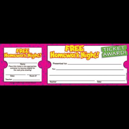 Picture of Scholastic Teachers Friend Free Homework Night Ticket Awards, 8 1/2in x 2 3/4in, Grade K - 5, Pack Of 100