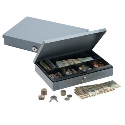 Picture of Office Depot Brand Ultra-Slim Cash Box With Security Lock, 2inH x 11 1/4inW x 7 1/2inD, Gray