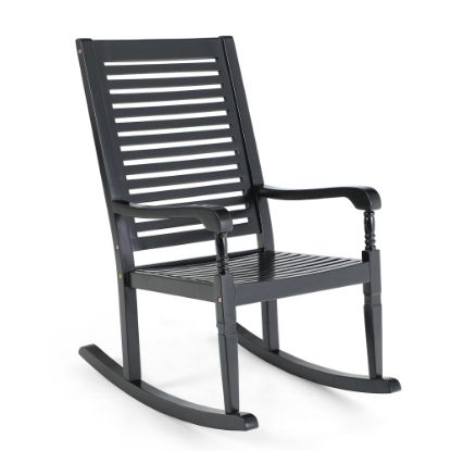 Picture of PHI VILLA Outdoor Acacia Wood Rocking Chair, Black