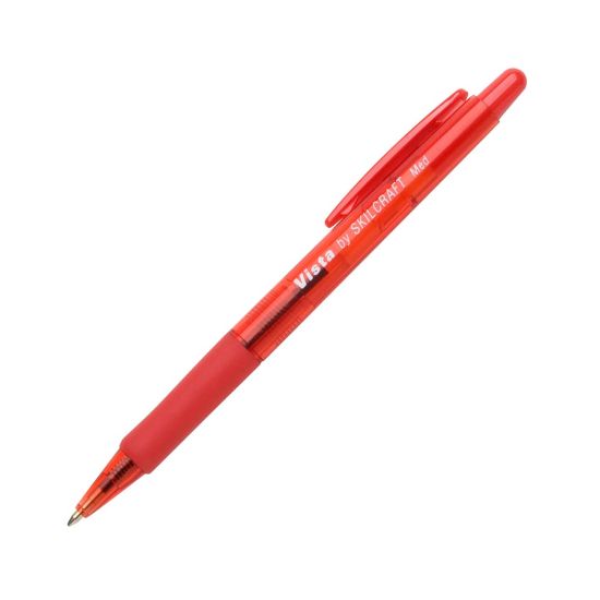 Picture of SKILCRAFT AbilityOne Vista Pens, Medium Point, Transparent Barrel, Red Ink, Pack Of 12 Pens