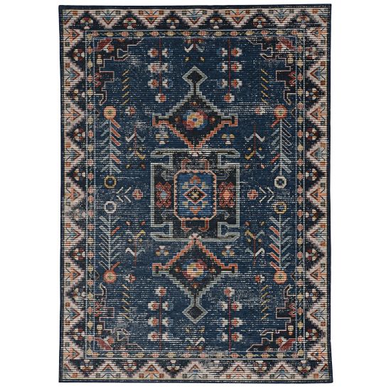 Picture of Linon Washable Area Rug, 5ft x 7ft, Lucien Navy/Ivory