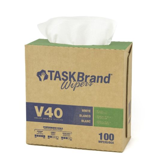 Picture of Hospeco TaskBrand V40 DRC Interfold Wipes, 9inH x 16-1/2inD, White, 900 Sheets Per Pack, Case Of 9 Packs