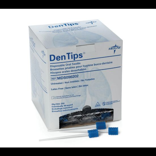 Picture of Medline DenTips Oral Swabsticks, Untreated, Blue, Box Of 250