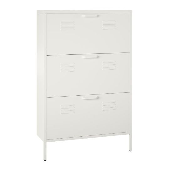 Picture of Ameriwood Home Systembuild Evolution Mission District 3-Door Locker-Style Metal Shoe Storage Cabinet, 49inH x 31-1/2inW x 10-1/4inD, Soft White