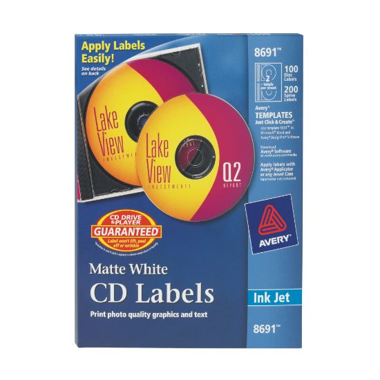 Picture of Avery Permanent CD Labels, 8691, White, Pack Of 100