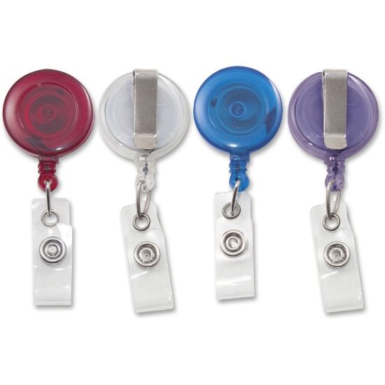 Picture of Advantus Retractable ID Card Reel, Assorted Translucent Colors, Pack of 4