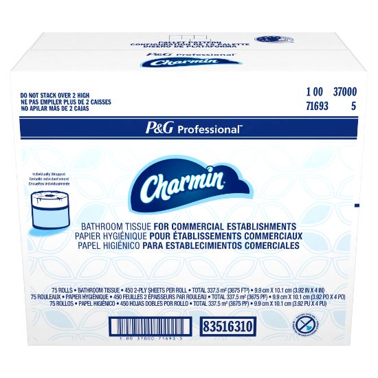 Picture of Charmin For Commercial Use Toilet Paper, Individually Wrapped, 2-Ply Standard Roll, 75 Rolls / Case, 450 Sheets / Roll