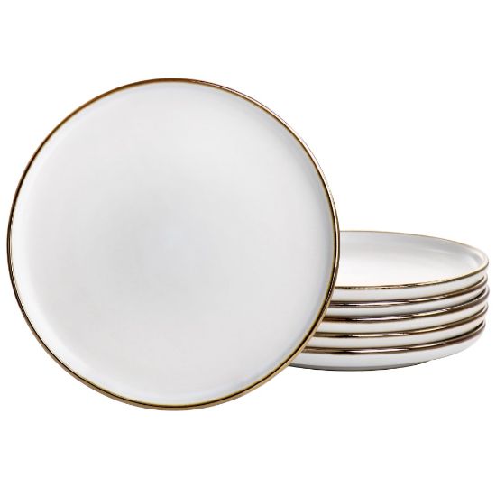 Picture of Elama Arthur 6-Piece Round Stoneware Salad Plate Set, 8in, Matte White/Gold