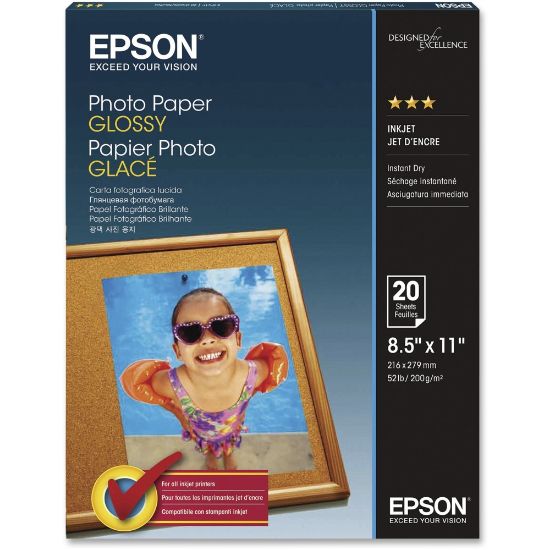 Picture of Epson Glossy Photo Paper, Letter Size (8 1/2in x 11in), Pack Of 20 Sheets