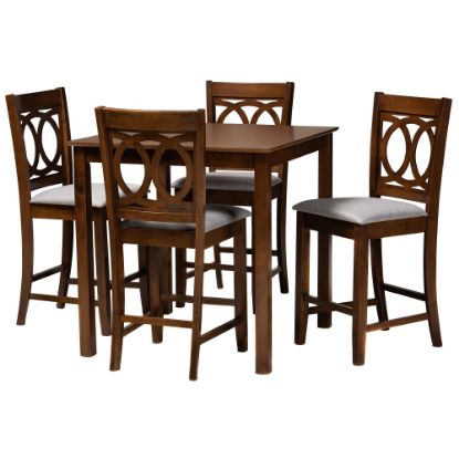 Picture of Baxton Studio Lenoir Pub Set, 36inH x 35-7/16inW x 35-7/16inD, Gray/Walnut