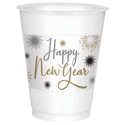 Picture of Amscan Happy New Year Plastic Cups, 16 Oz, White, Pack Of 50 Cups