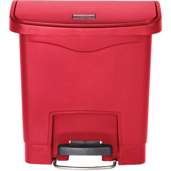 Picture of Rubbermaid Commercial 4G Slim Jim Front Step Container - Step-on Opening - 4 gal Capacity - Rectangular - Manual - Durable, Foot Pedal, Easy to Clean, Hinged, Fire-Safe, Chemical Resistant - 15.7in Height x 9.1in Width - Plastic, Resin - Red - 1 Each