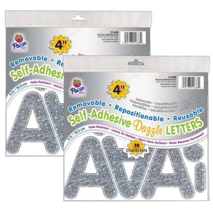 Picture of Pacon Self-Adhesive Letters, 4in, Puffy Font, Silver Dazzle, 78 Per Pack, Set Of 2 Packs