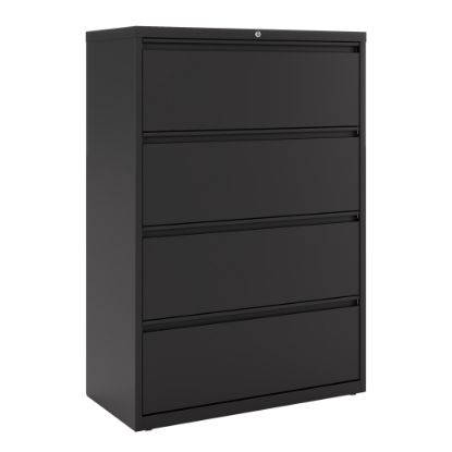 Picture of WorkPro 36inW x 18-5/8inD Lateral 4-Drawer File Cabinet, Black