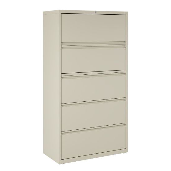 Picture of WorkPro 36inW x 18-5/8inD Lateral 5-Drawer File Cabinet, Putty