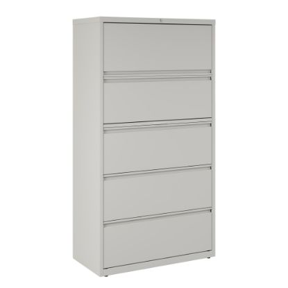 Picture of WorkPro 36inW x 18-5/8inD Lateral 5-Drawer File Cabinet, Light Gray