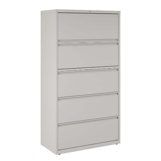 Picture of WorkPro 36inW x 18-5/8inD Lateral 5-Drawer File Cabinet, Light Gray