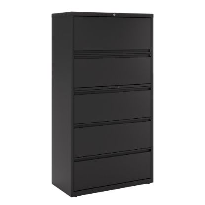 Picture of WorkPro 36inW x 18-5/8inD Lateral 5-Drawer File Cabinet, Black