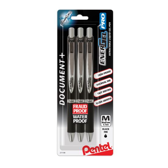 Picture of EnerGel PRO Pigment Gel Pens, Medium Point, 0.7 mm, Black Barrel, Black Ink, Pack Of 3