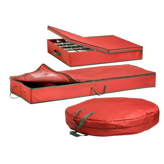 Picture of Honey-Can-Do 3-Piece Holiday Storage Set, Red