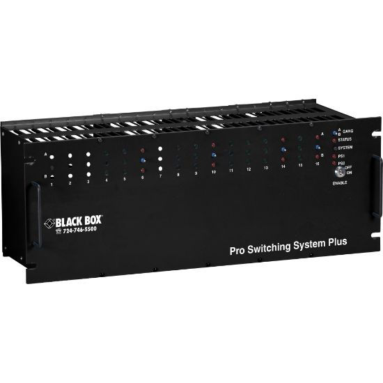 Picture of Black Box Pro Switching Gang Switch Chassis - 4U, 18-Card Slot - TAA Compliant - 1 Layer Supported - Modular - 4U High - Rack-mountable - 1 Year Limited Warranty