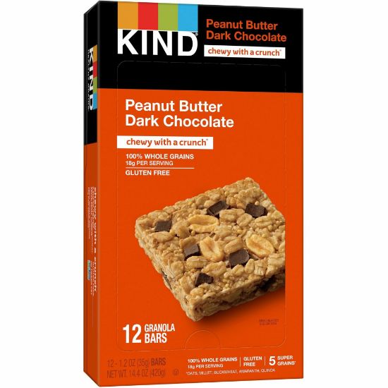 Picture of KIND Healthy Grains Bars - Trans Fat Free, Gluten-free, Low Sodium, Cholesterol-free - Peanut Butter Dark Chocolate - 1.20 oz - 15 / Box