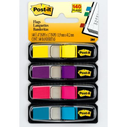 Picture of Post-it Notes Flags, 3/8in x 1-7/10in, Assorted Bright Colors, 35 Flags Per Dispenser, Pack Of 4 Dispensers