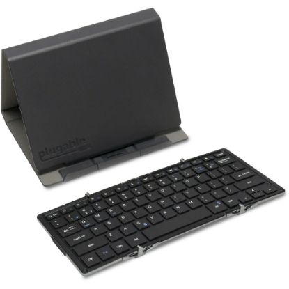 Picture of Plugable Foldable Bluetooth Keyboard Compatible with iPad, iPhones, Android, and Windows - Full-Size Multi-Device Keyboard, Wireless and Portable with Included Stand for iPad/iPhone (11.5 inches) - Upgraded Version of BT-KEY3