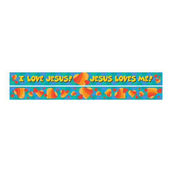 Picture of Barker Creek Double-Sided Straight-Edge Border Strips, 3in x 35in, Jesus Loves Me, Pack Of 12