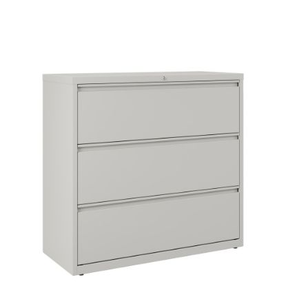 Picture of WorkPro 42inW x 18-5/8inD Lateral 3-Drawer File Cabinet, Light Gray