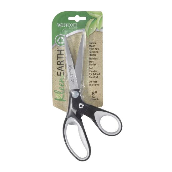 Picture of Westcott KleenEarth Bent Soft-Handle Scissors, 8in, Pointed, Black/Gray