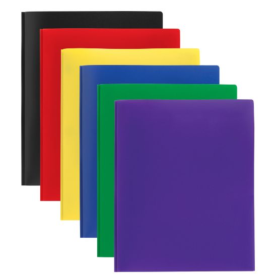 Picture of Office Depot Brand 2-Pocket School-Grade Poly Folders With Prongs, 8-1/2in x 11in, Assorted Colors, Pack Of 24