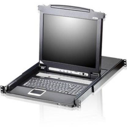 Picture of Aten Slideaway CL5716 19in LCD Console with 16-Port KVMP Switch-TAA Compliant - 16 Computer(s) - 19in Active Matrix TFT LCD - 16 x SPHD-15 Keyboard/Mouse/Video, 1 x Type A USB - 1U Height