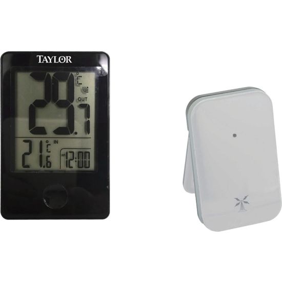 Picture of Taylor 1730 Indoor/Outdoor Digital Thermometer with Remote - Wireless, Clock - For Indoor, Outdoor, Home - Black