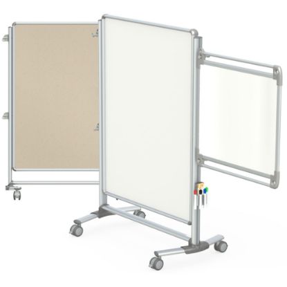 Picture of Ghent Nexus Mobile Partition 2-Sided Whiteboard/Fabric Bulletin Board, 57-3/8inH x 40-3/8inW x 21-3/8inD, White/Teal