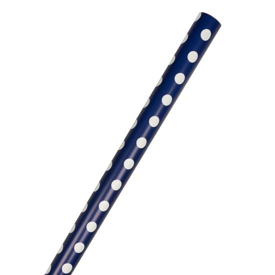 Picture of JAM Paper Wrapping Paper, 25 Sq Ft. Dark Blue with White Dots