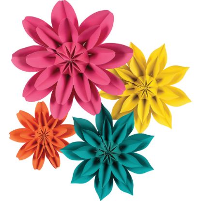 Picture of Teacher Created Resources Paper Flowers, Beautiful Brights, Pack Of 4 Paper Flowers