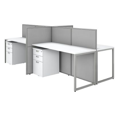 Picture of Bush Business Furniture Easy Office 60inW 4-Person Cubicle Desk With File Cabinets And 45inH Panels, Pure White/Silver Gray, Standard Delivery