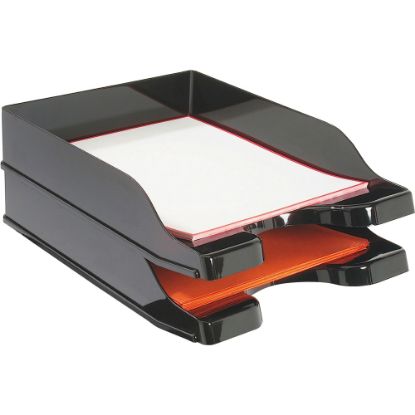 Picture of deflecto Docutray Multi-Directional Stackg Trays - 2 Tier(s) - 2.5in Height x 10.1in Width x 14in Depth - Desktop - Black - Polystyrene - 2 / Set