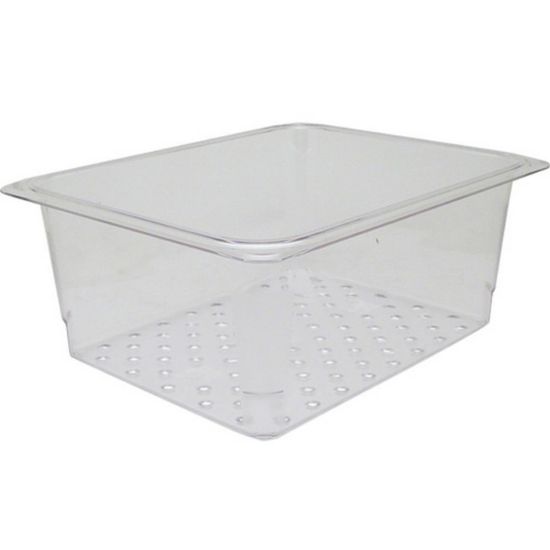 Picture of Cambro 1/2 Size Camwear Colander Food Pan, 5in x 10in x 13in, Clear