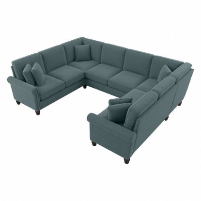 Picture of Bush Furniture Coventry 113inW U-Shaped Sectional Couch, Turkish Blue Herringbone, Standard Delivery