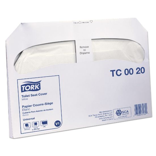 Picture of Tork Toilet Seat Covers, 14 1/2in x 17in, White, Carton Of 20