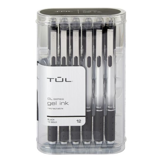 Picture of TUL GL SeriesRetractable Gel Pens, Bold Point, 1.0 mm, Silver Barrel, Black Ink, Pack Of 12 Pens