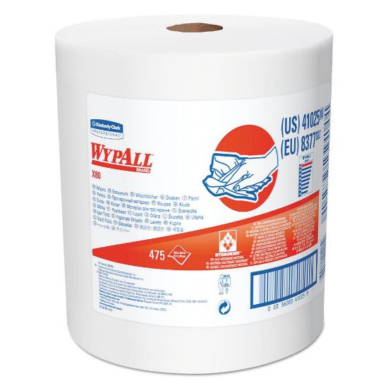 Picture of Wypall PowerClean X80 Heavy Duty Cloths - For Industry, Manufacturing Facility - 12.20in Length x 12.50in Width - 475 / Roll - Absorbent, Durable, Strong, Reusable, Reinforced - White