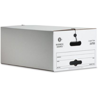 Picture of Business Source Light Duty Legal Size Storage Box - External Dimensions: 15in Width x 24in Depth x 10inHeight - Media Size Supported: Legal - String/Button Tie Closure - Light Duty - Stackable - White - For File - Recycled - 12 / Carton