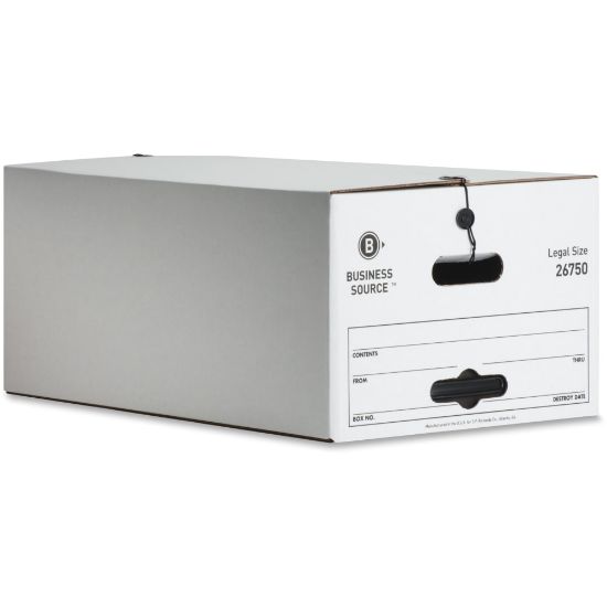 Picture of Business Source Light Duty Legal Size Storage Box - External Dimensions: 15in Width x 24in Depth x 10inHeight - Media Size Supported: Legal - String/Button Tie Closure - Light Duty - Stackable - White - For File - Recycled - 12 / Carton